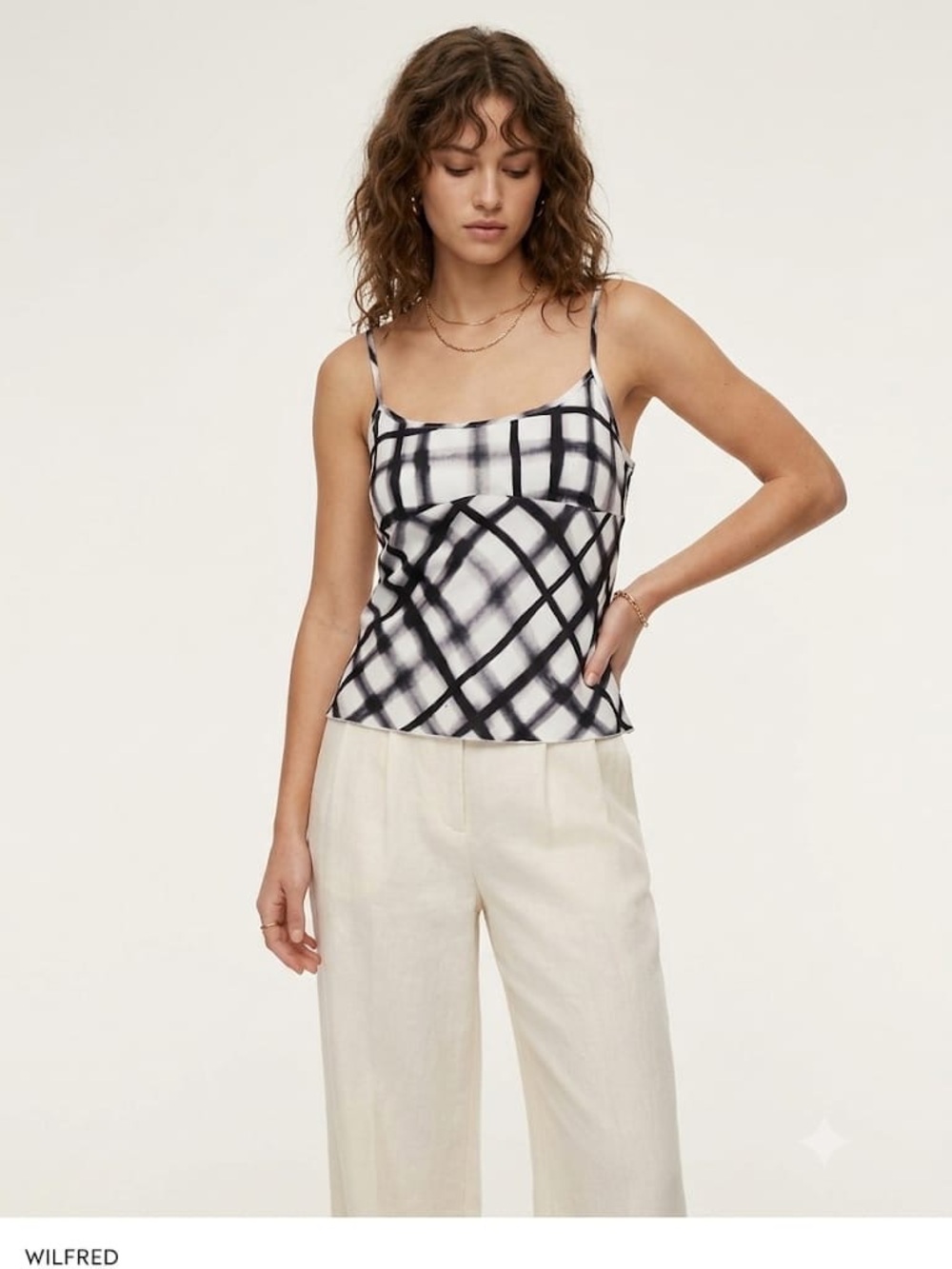 Aritzia Wilfred Satin Divinity Camisole in Black & White Plaid